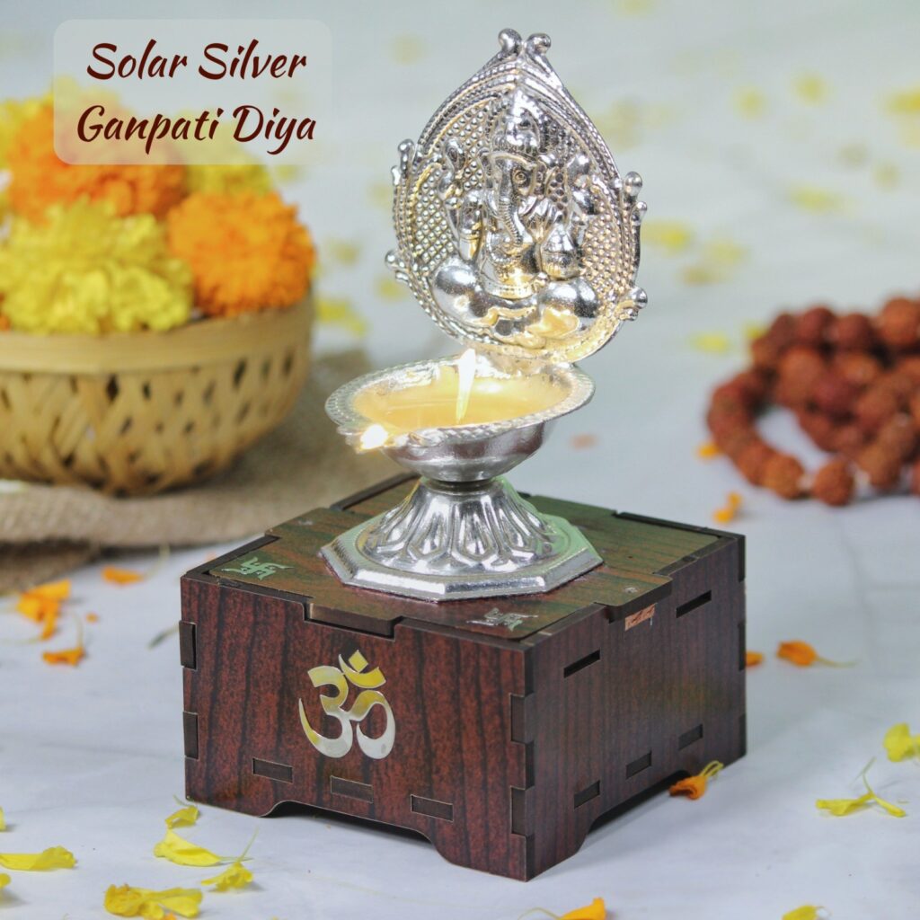 solar silver ganpati diya